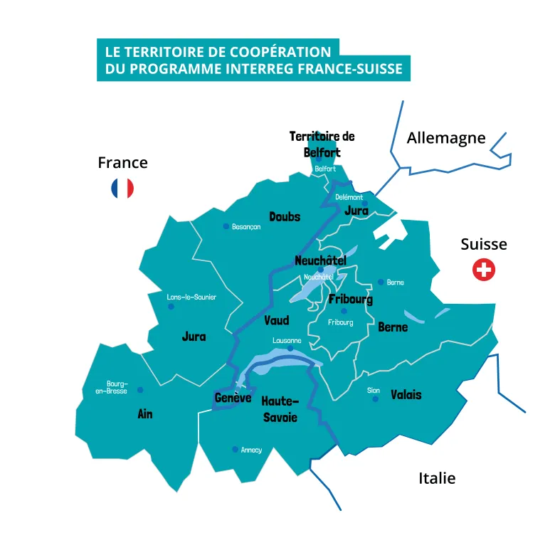Carte du territoire couvert par le programme Interreg France-Suissee
