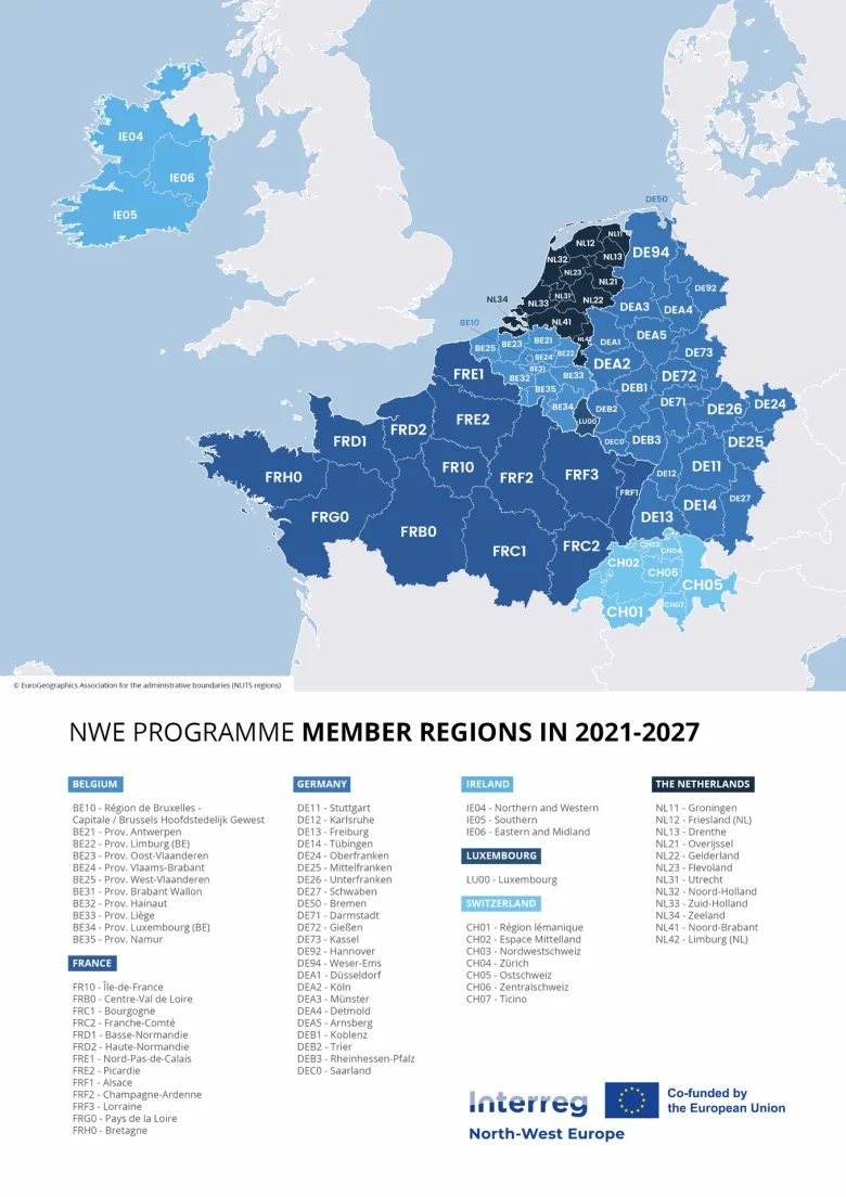 Carte présentant le territoire couvert par le programme Interreg ENO